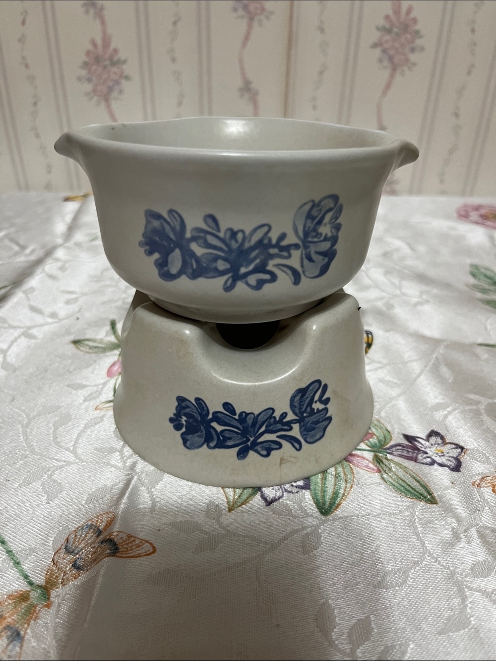 Blue Floral Ceramic Fondue Warmer